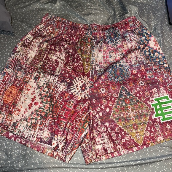 Eric Emanuel Red and Green Athletic Shorts with Bandana Print - Picture 1 of 3